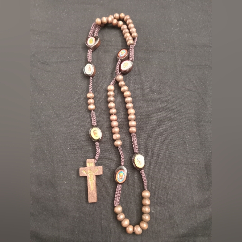 YOUTH/KIDS Brown Beaded Rosary Necklace Christian Catholic Jesus